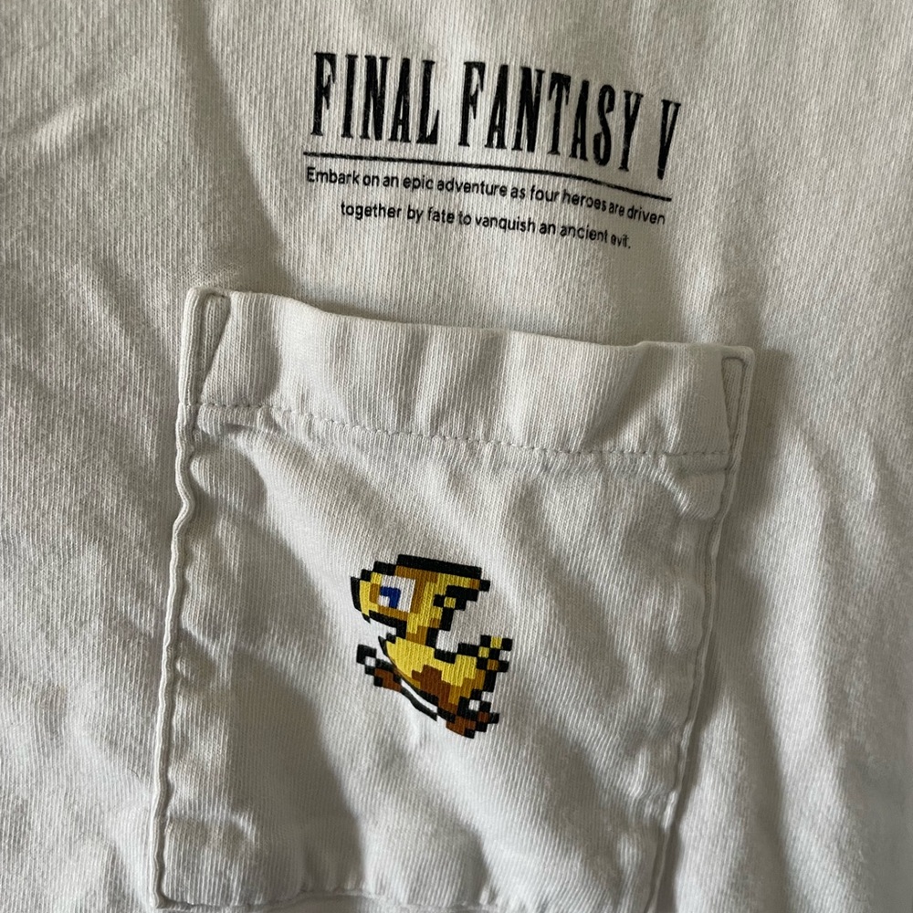 Uniqlo White Men’s Pocket Tee with Yellow Chocobo Icons - Picture 3 of 4